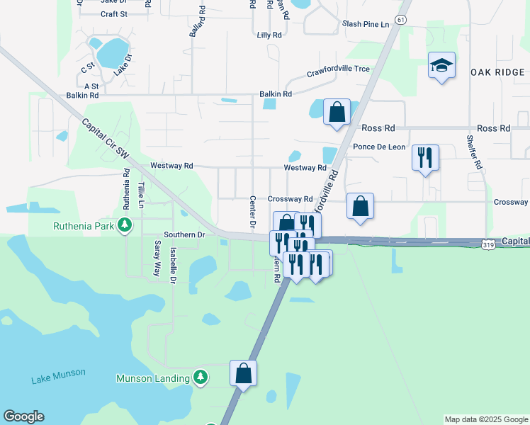 map of restaurants, bars, coffee shops, grocery stores, and more near 4906 Poinsetta Avenue in Tallahassee
