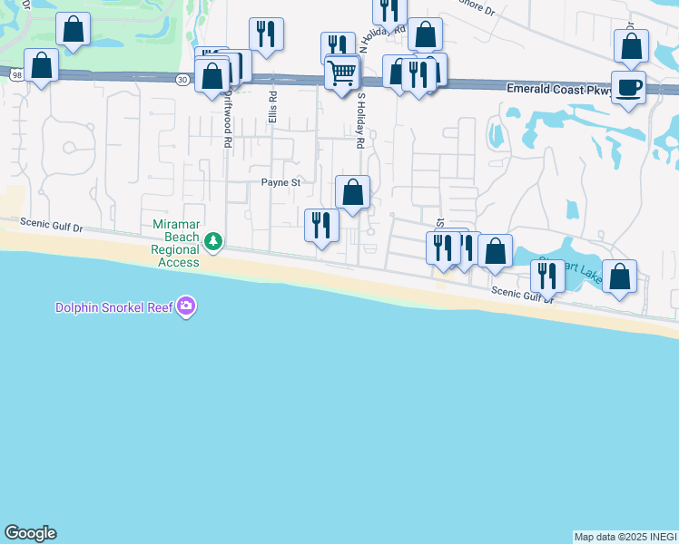 map of restaurants, bars, coffee shops, grocery stores, and more near 1987 Scenic Gulf Drive in Miramar Beach