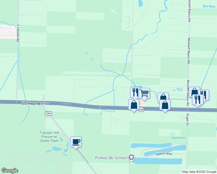 map of restaurants, bars, coffee shops, grocery stores, and more near 308 Winston Manor Road in Santa Rosa Beach