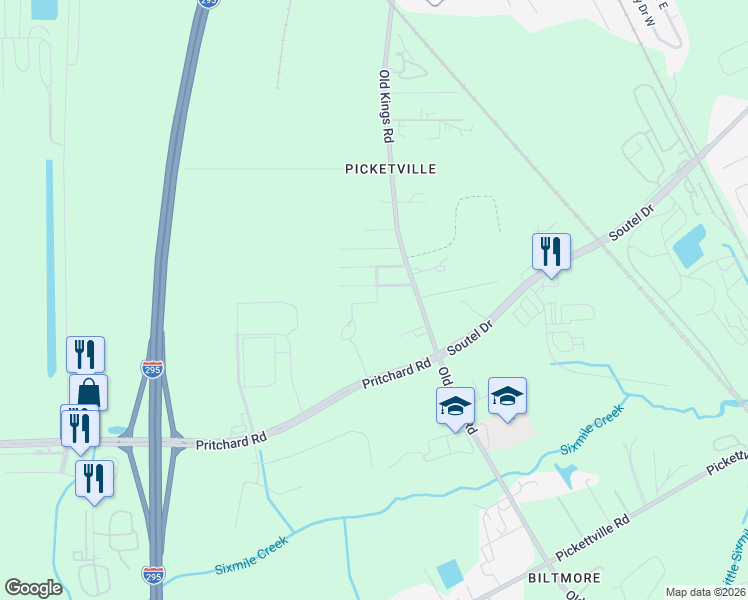 map of restaurants, bars, coffee shops, grocery stores, and more near 6555 Zora Street in Jacksonville