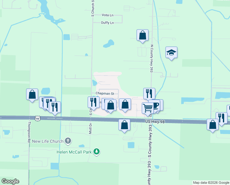 map of restaurants, bars, coffee shops, grocery stores, and more near 110 North Zander Way in Santa Rosa Beach