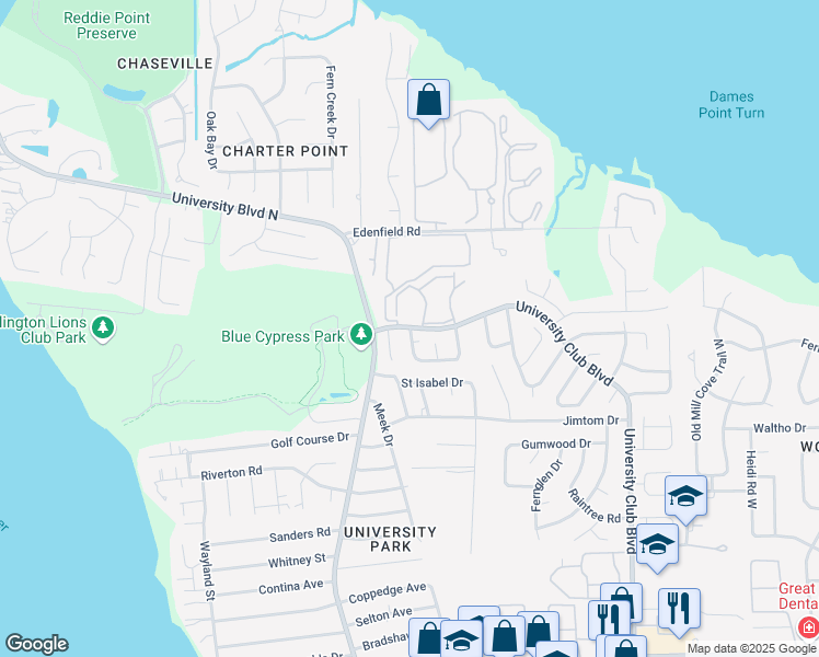 map of restaurants, bars, coffee shops, grocery stores, and more near 5791 5791-5 University Club Ap in Jacksonville