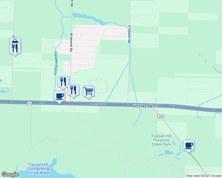 map of restaurants, bars, coffee shops, grocery stores, and more near 249 East Hewett Road in Santa Rosa Beach