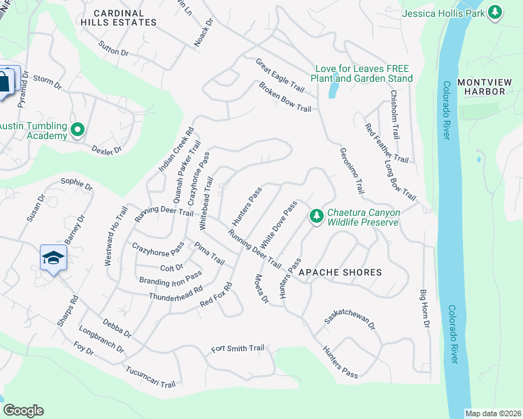 map of restaurants, bars, coffee shops, grocery stores, and more near 14519 Hunters Pass in Austin