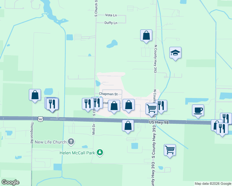 map of restaurants, bars, coffee shops, grocery stores, and more near 185 North Zander Way in Santa Rosa Beach