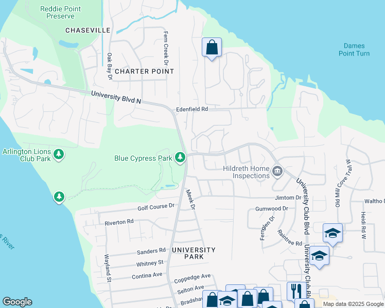 map of restaurants, bars, coffee shops, grocery stores, and more near 5791 5791-5 University Club Ap in Jacksonville