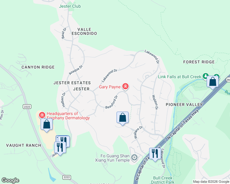 map of restaurants, bars, coffee shops, grocery stores, and more near 6710 Beauford Drive in Austin