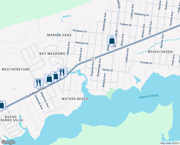 map of restaurants, bars, coffee shops, grocery stores, and more near 2007 Augusta Avenue in Pensacola