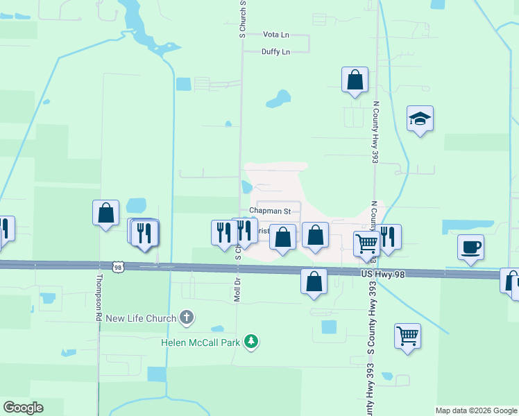 map of restaurants, bars, coffee shops, grocery stores, and more near 39 South Zander Way in Santa Rosa Beach
