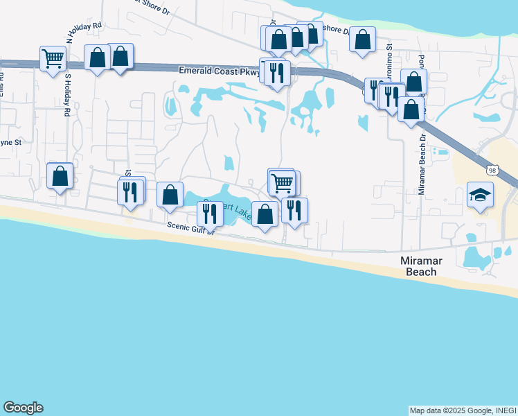 map of restaurants, bars, coffee shops, grocery stores, and more near 122 Stewart Lake Cove in Miramar Beach