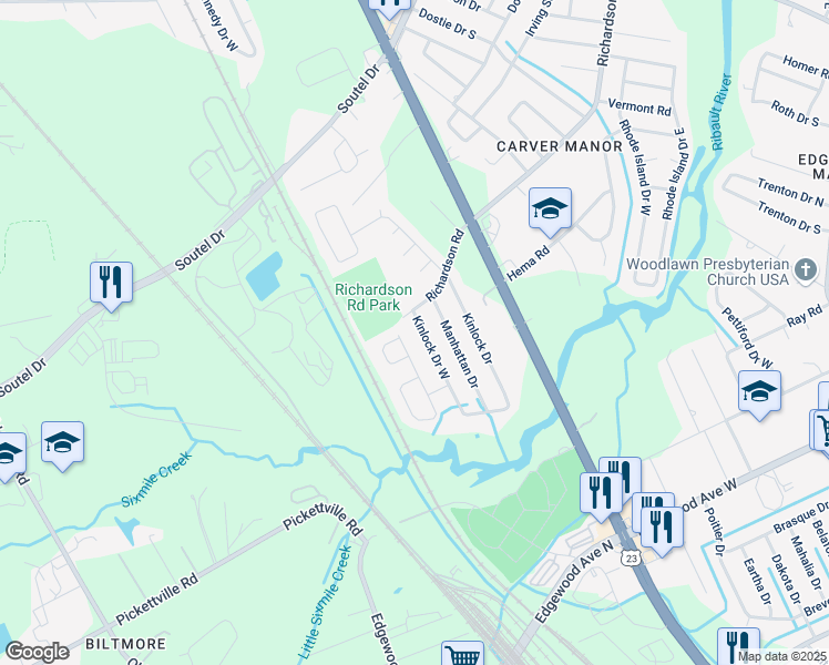map of restaurants, bars, coffee shops, grocery stores, and more near 6641 Kinlock Drive West in Jacksonville