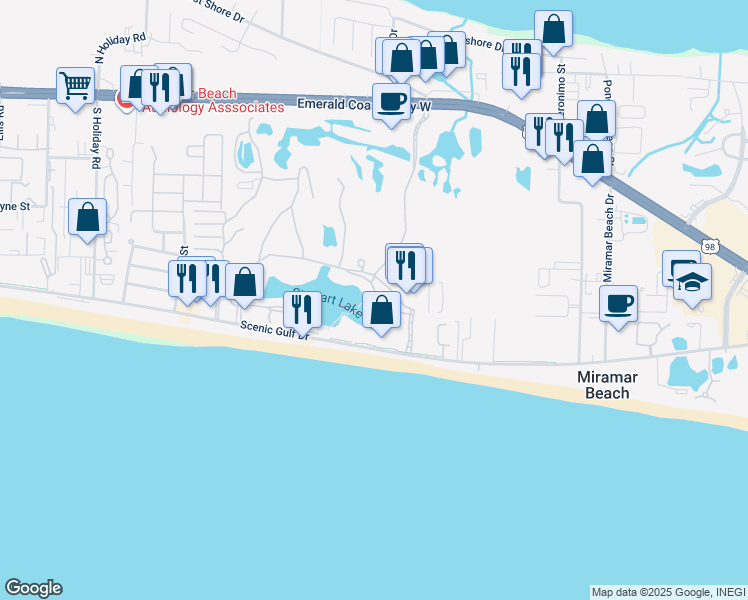map of restaurants, bars, coffee shops, grocery stores, and more near 94 Stewart Lake Cove in Miramar Beach