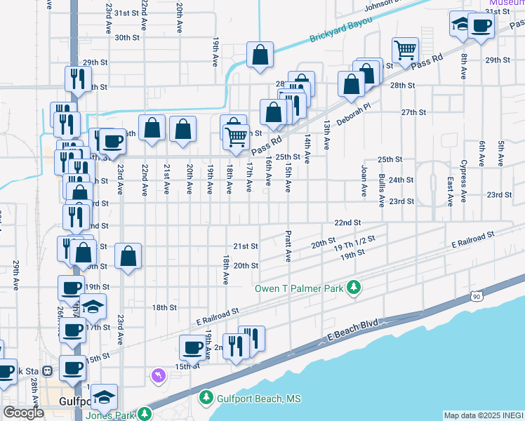 map of restaurants, bars, coffee shops, grocery stores, and more near 2300 17th Avenue in Gulfport