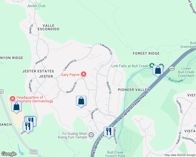 map of restaurants, bars, coffee shops, grocery stores, and more near 6504 Robbie Creek Cove in Austin