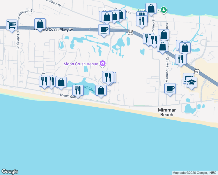 map of restaurants, bars, coffee shops, grocery stores, and more near 122 Seascape Drive in Destin