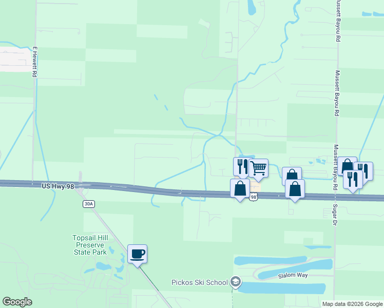 map of restaurants, bars, coffee shops, grocery stores, and more near 308 Winston Manor Road in Santa Rosa Beach