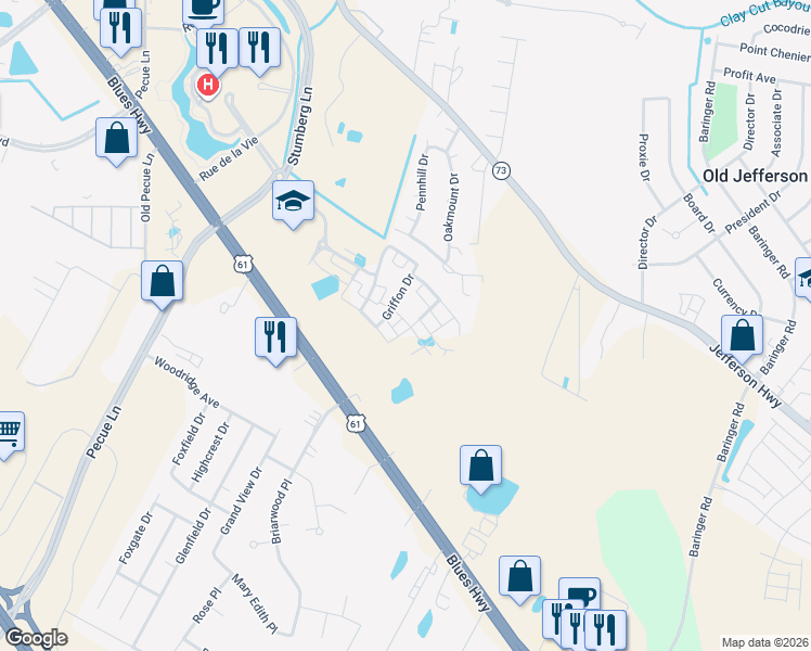 map of restaurants, bars, coffee shops, grocery stores, and more near 14128 Pinehurst Avenue in Baton Rouge