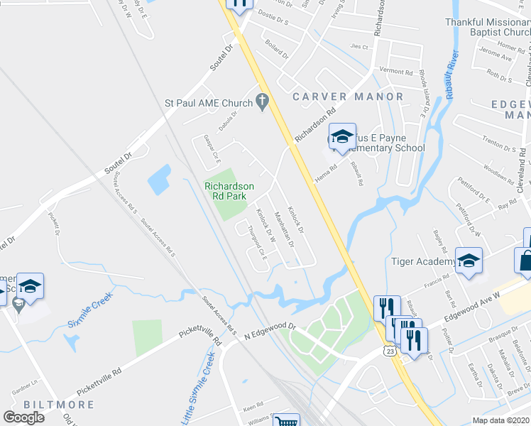 map of restaurants, bars, coffee shops, grocery stores, and more near 6641 Kinlock Drive West in Jacksonville