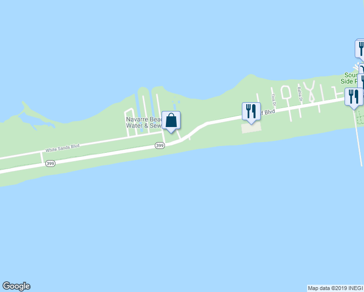 map of restaurants, bars, coffee shops, grocery stores, and more near 8257 Gulf Boulevard in Gulf Breeze