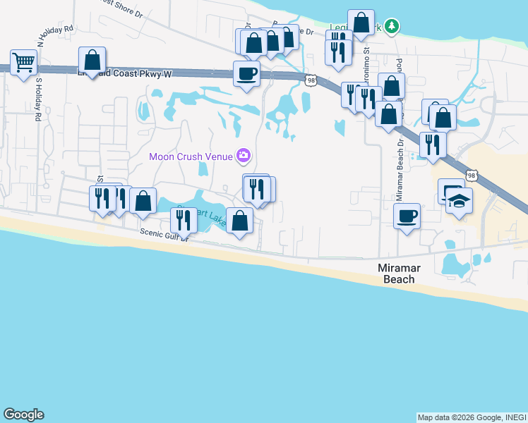 map of restaurants, bars, coffee shops, grocery stores, and more near 122 Seascape Drive in Destin