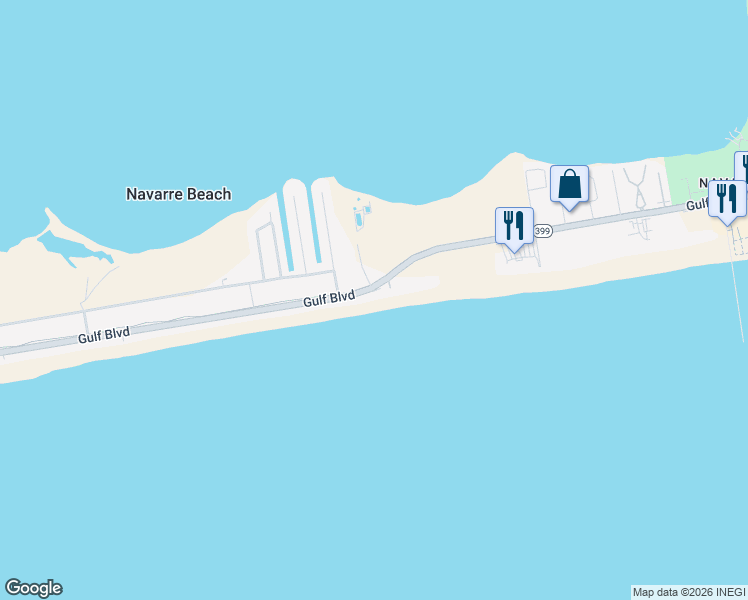 map of restaurants, bars, coffee shops, grocery stores, and more near 8257 Gulf Boulevard in Gulf Breeze