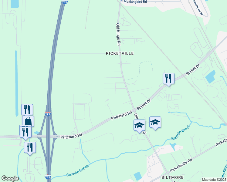 map of restaurants, bars, coffee shops, grocery stores, and more near 6614 Zora Street in Jacksonville