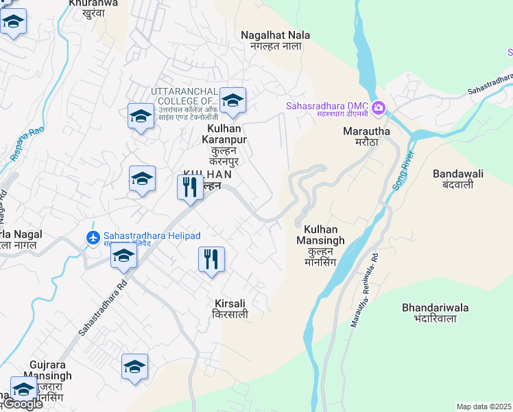 map of restaurants, bars, coffee shops, grocery stores, and more near Sahastradhara Road in Dehradun