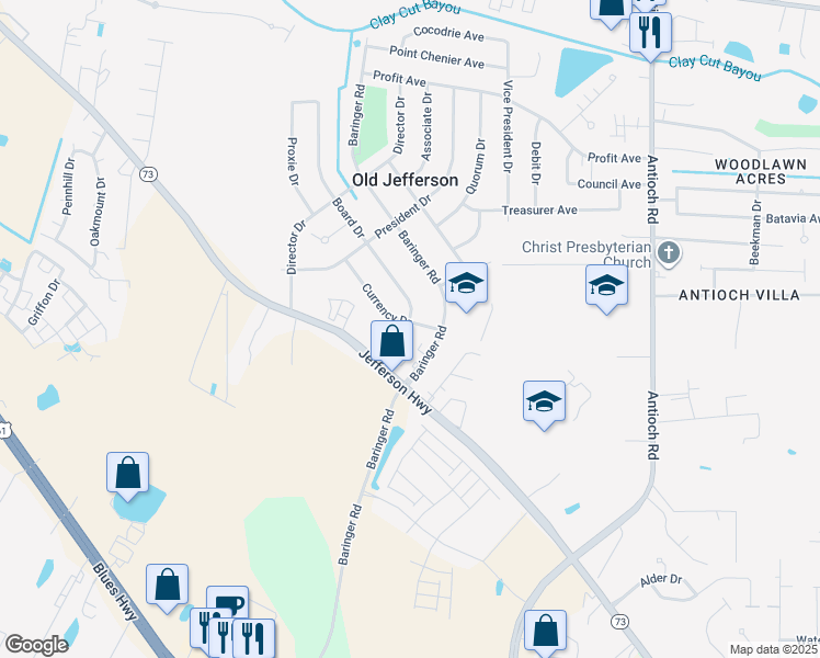 map of restaurants, bars, coffee shops, grocery stores, and more near 15008 Currency Drive in Baton Rouge
