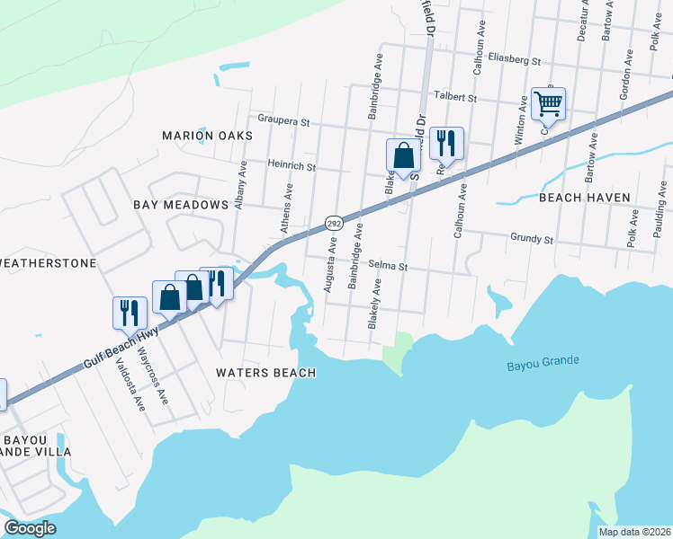 map of restaurants, bars, coffee shops, grocery stores, and more near 2004 Augusta Avenue in Pensacola