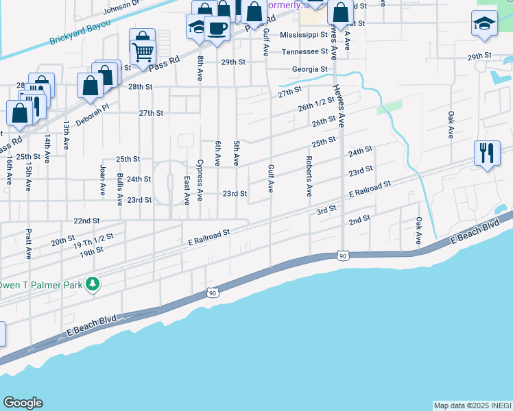 map of restaurants, bars, coffee shops, grocery stores, and more near 815 23rd Street in Gulfport