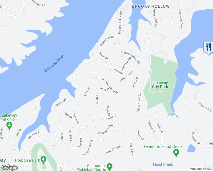 map of restaurants, bars, coffee shops, grocery stores, and more near 303 Morning Cloud Street in Lakeway