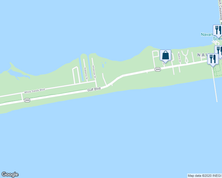 map of restaurants, bars, coffee shops, grocery stores, and more near 8257 Gulf Boulevard in Gulf Breeze
