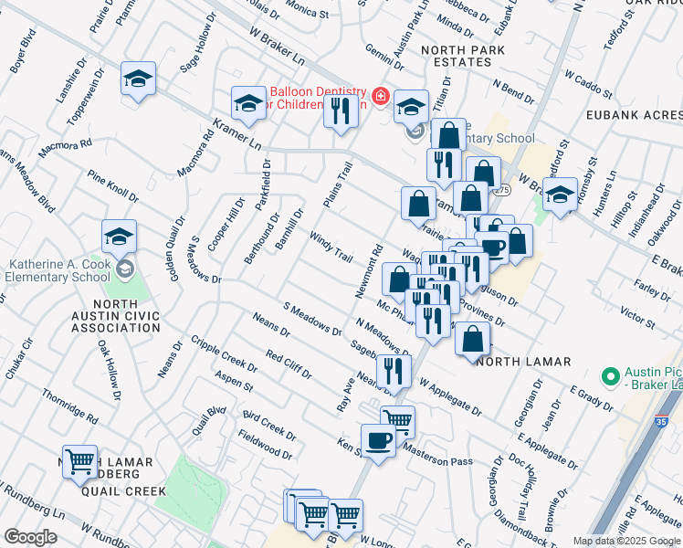 map of restaurants, bars, coffee shops, grocery stores, and more near 1102 Fauntleroy Trail in Austin