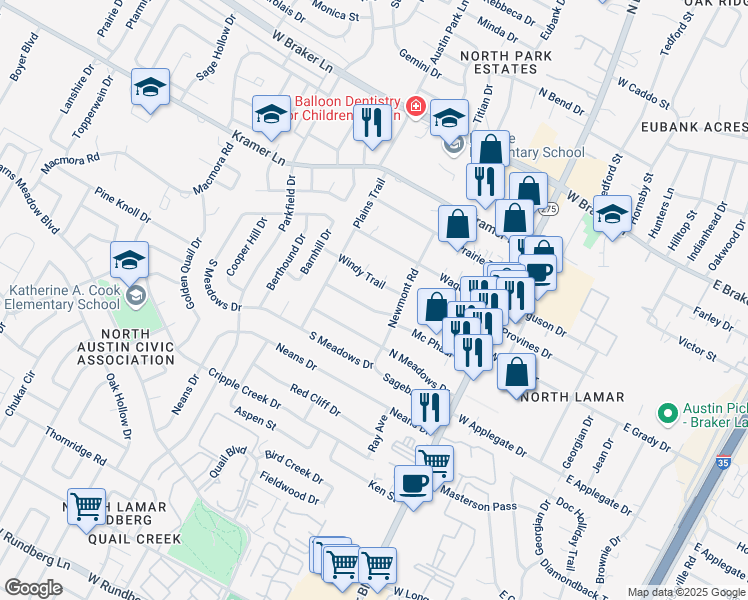 map of restaurants, bars, coffee shops, grocery stores, and more near 1102 Fauntleroy Trail in Austin