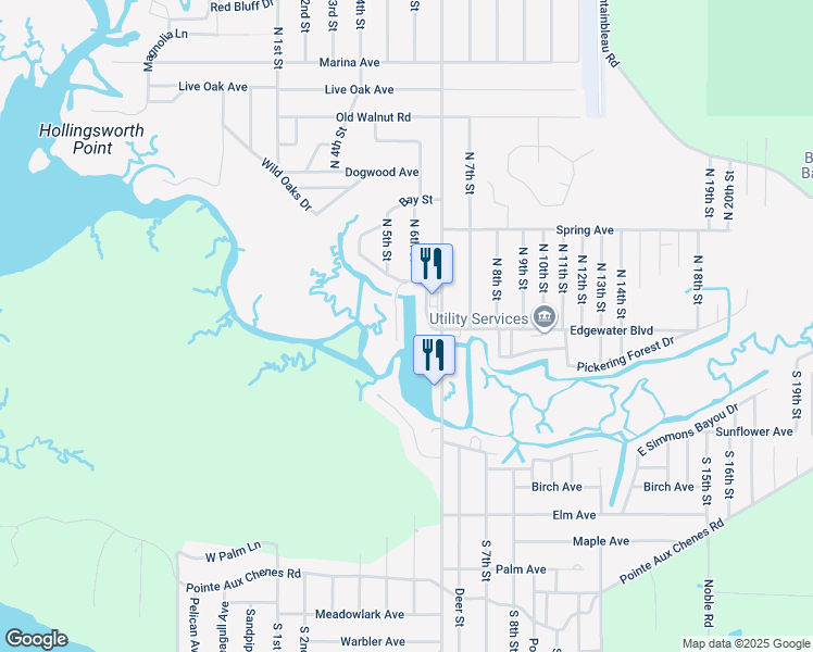 map of restaurants, bars, coffee shops, grocery stores, and more near 2421 Beachview Drive in Ocean Springs