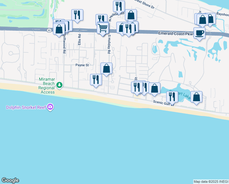 map of restaurants, bars, coffee shops, grocery stores, and more near 1952 Scenic Gulf Drive in Miramar Beach