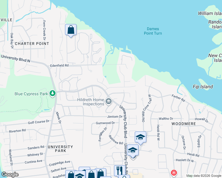 map of restaurants, bars, coffee shops, grocery stores, and more near 6049 Winding Bridge Drive in Jacksonville