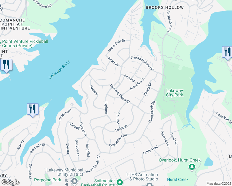 map of restaurants, bars, coffee shops, grocery stores, and more near 303 Morning Cloud Street in Austin