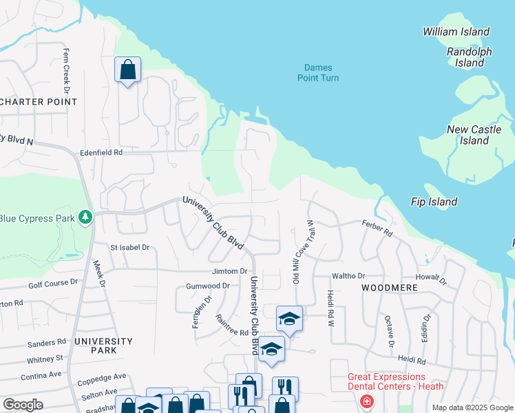 map of restaurants, bars, coffee shops, grocery stores, and more near 6112 Winding Bridge Drive in Jacksonville