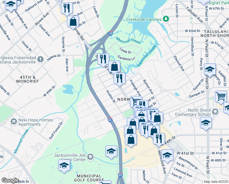 map of restaurants, bars, coffee shops, grocery stores, and more near 967 Glencarin Street in Jacksonville