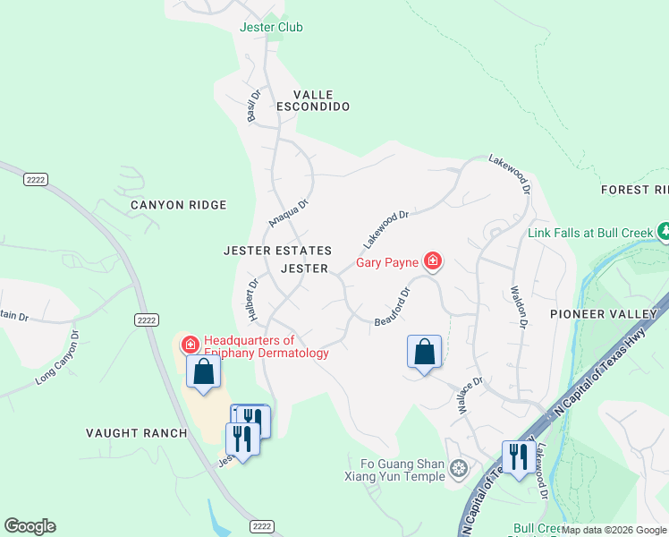 map of restaurants, bars, coffee shops, grocery stores, and more near 7895 Lakewood Drive in Austin