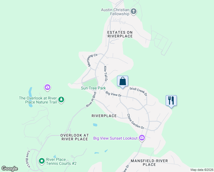 map of restaurants, bars, coffee shops, grocery stores, and more near 10501 Crow Wing Cove in Austin