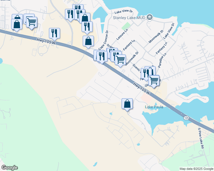 map of restaurants, bars, coffee shops, grocery stores, and more near 18457 Sunrise Oaks Court in Montgomery