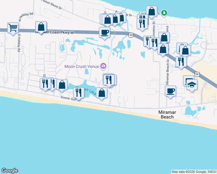 map of restaurants, bars, coffee shops, grocery stores, and more near 122 Seascape Drive in Destin