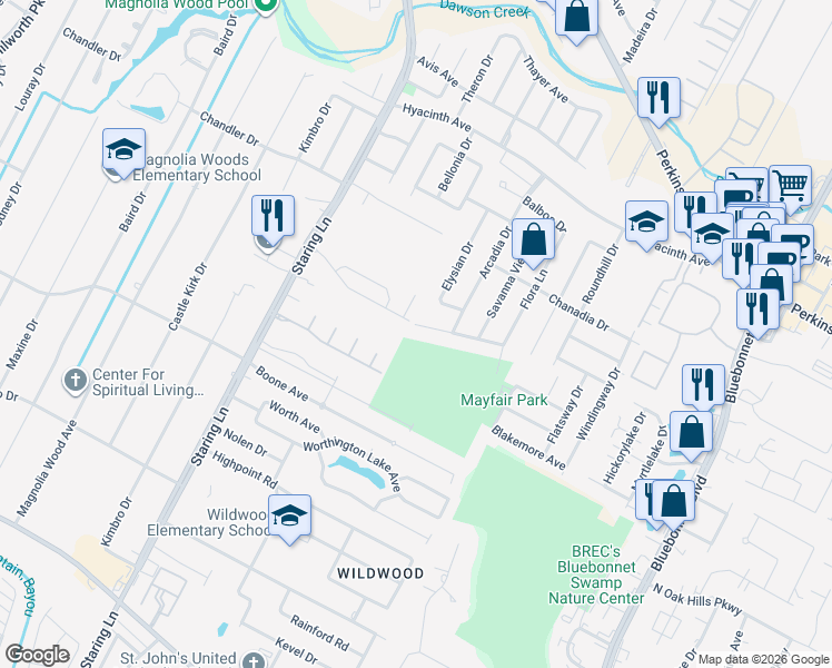 map of restaurants, bars, coffee shops, grocery stores, and more near 9386 Southlawn Drive in Baton Rouge