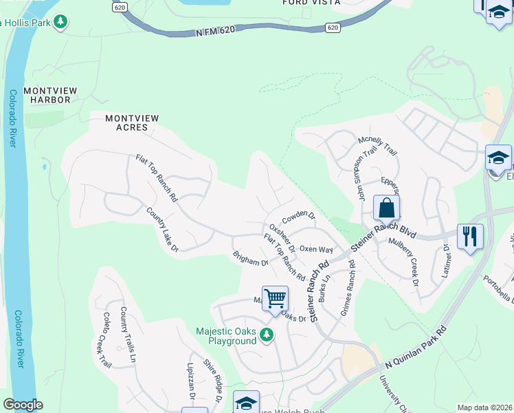 map of restaurants, bars, coffee shops, grocery stores, and more near 13013 Titus Court in Austin