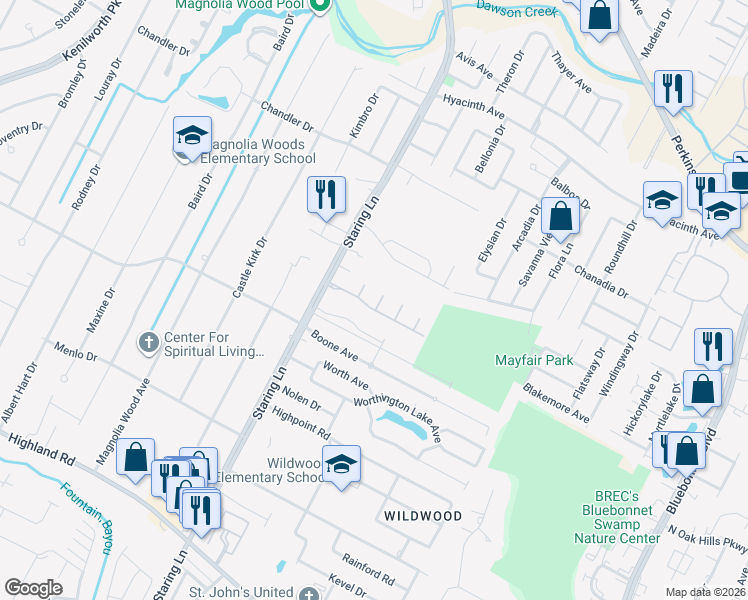 map of restaurants, bars, coffee shops, grocery stores, and more near 740 Hudson's Way in Baton Rouge