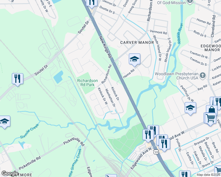 map of restaurants, bars, coffee shops, grocery stores, and more near 6614 Kinlock Dr in Jacksonville