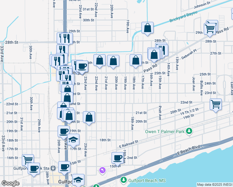 map of restaurants, bars, coffee shops, grocery stores, and more near 2000 23rd Street in Gulfport