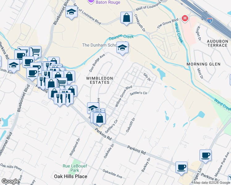 map of restaurants, bars, coffee shops, grocery stores, and more near 7756 Lane's End in Baton Rouge